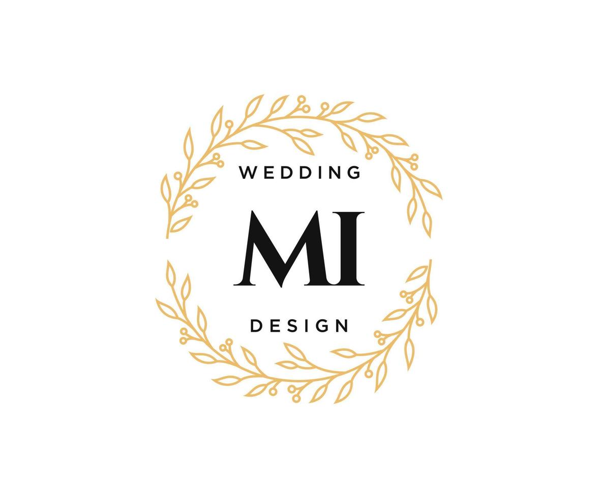 colección de logotipos de monograma de boda con letras iniciales mi, plantillas florales y minimalistas modernas dibujadas a mano para tarjetas de invitación, guardar la fecha, identidad elegante para restaurante, boutique, café en vector