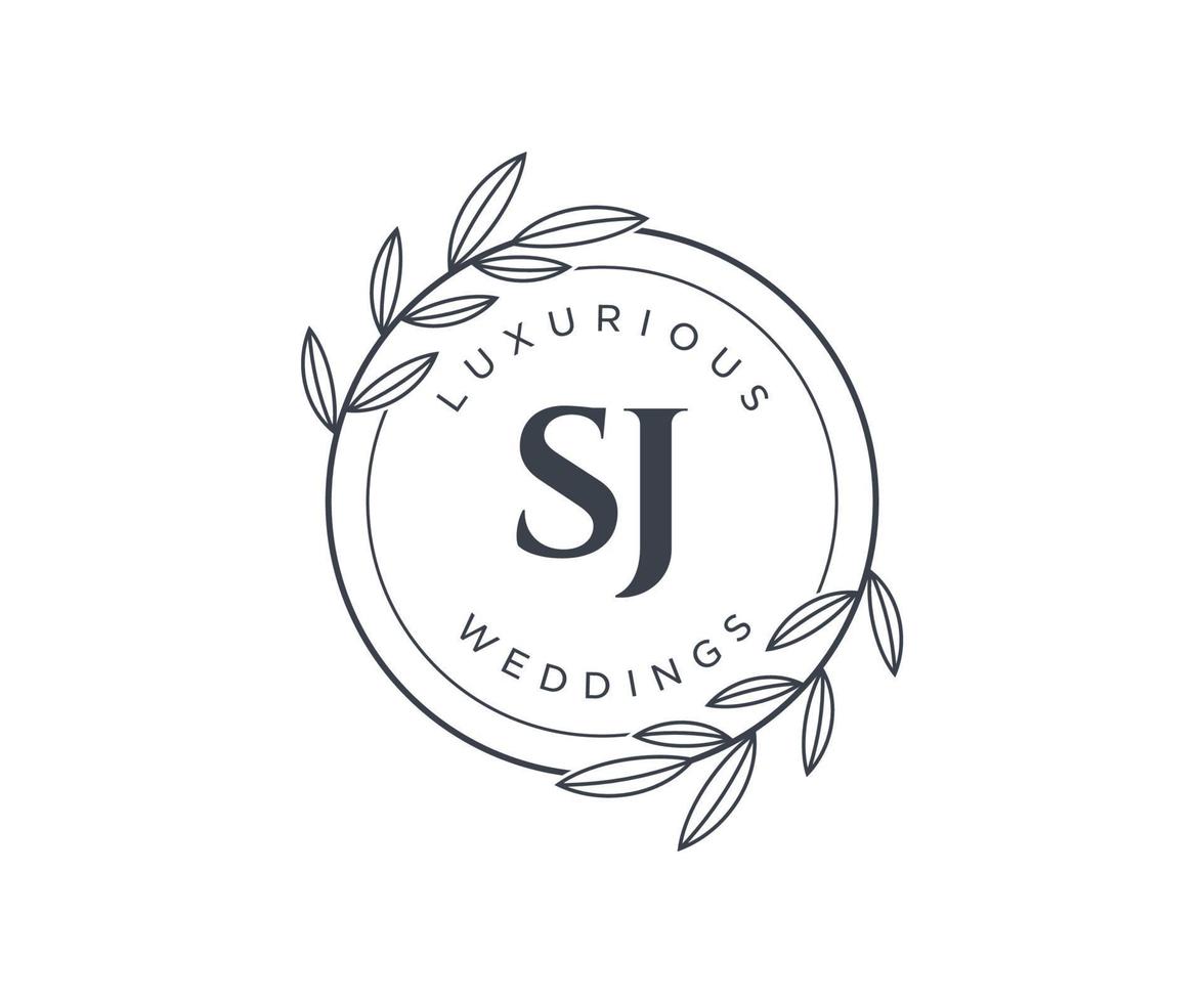 SJ Initials letter Wedding monogram logos template, hand drawn modern minimalistic and floral templates for Invitation cards, Save the Date, elegant identity. vector