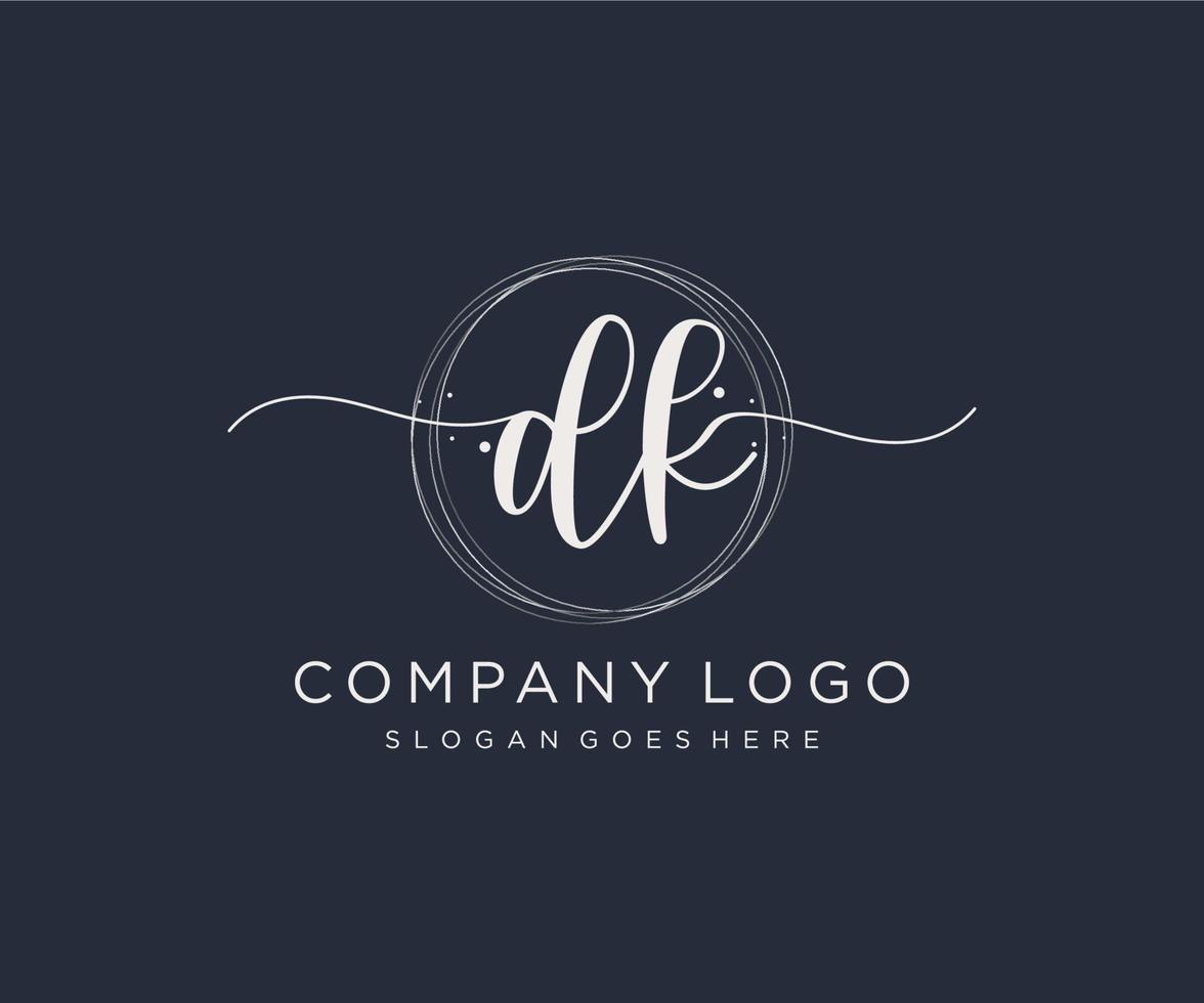 Initial DK feminine logo. Usable for Nature, Salon, Spa, Cosmetic and Beauty Logos. Flat Vector Logo Design Template Element.