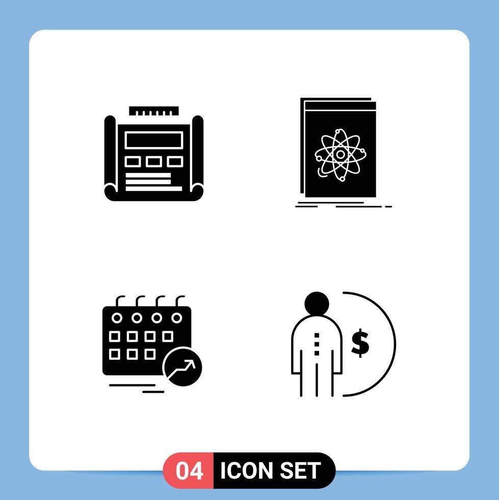 4 Universal Solid Glyph Signs Symbols of blueprint science drawing application calendar Editable Vector Design Elements