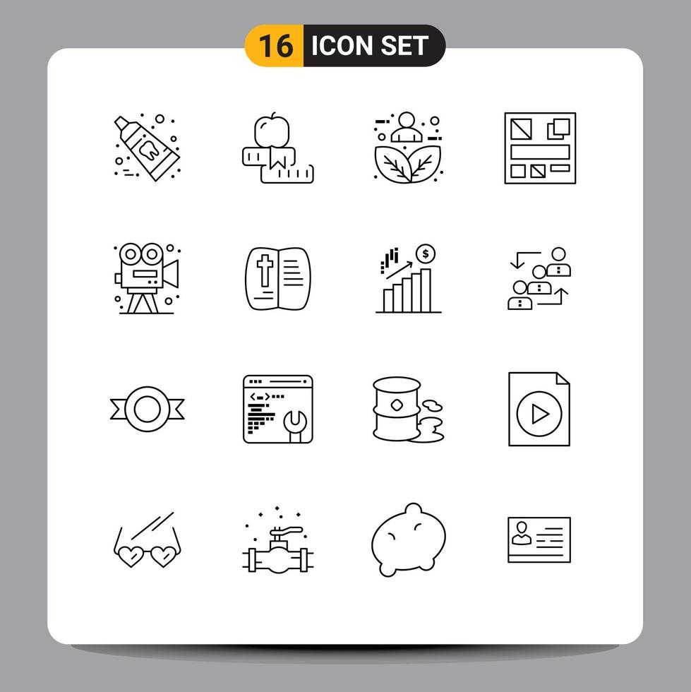 Set of 16 Commercial Outlines pack for video mockup university design nature Editable Vector Design Elements