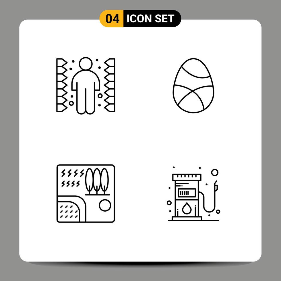 Pack of 4 creative Filledline Flat Colors of challenge forest task easter rain Editable Vector Design Elements