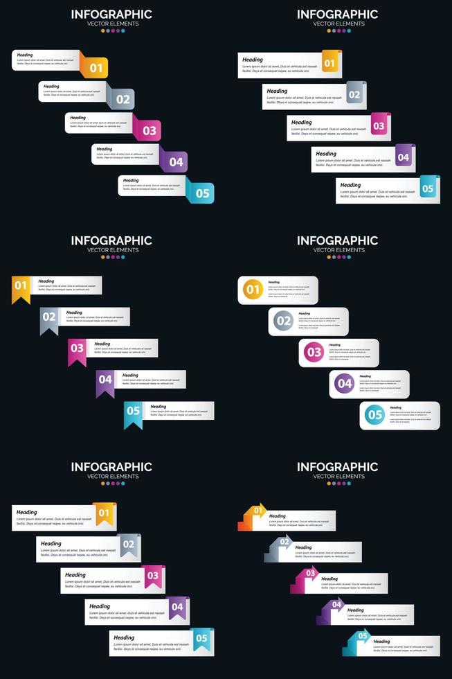 Vector 6 Infographics Pack Presentation slide template 5 Steps cycle diagrams and timelines