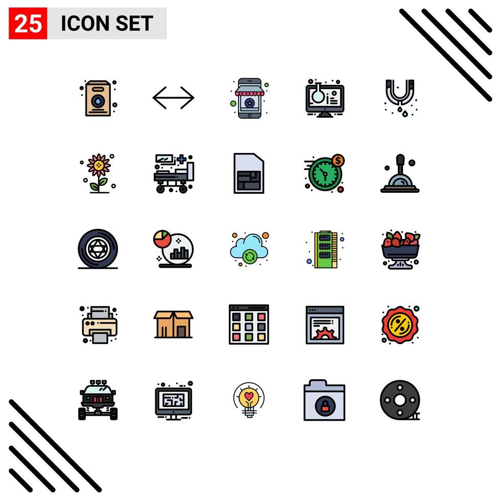 Group of 25 Filled line Flat Colors Signs and Symbols for leak sample tube online online lab flask Editable Vector Design Elements