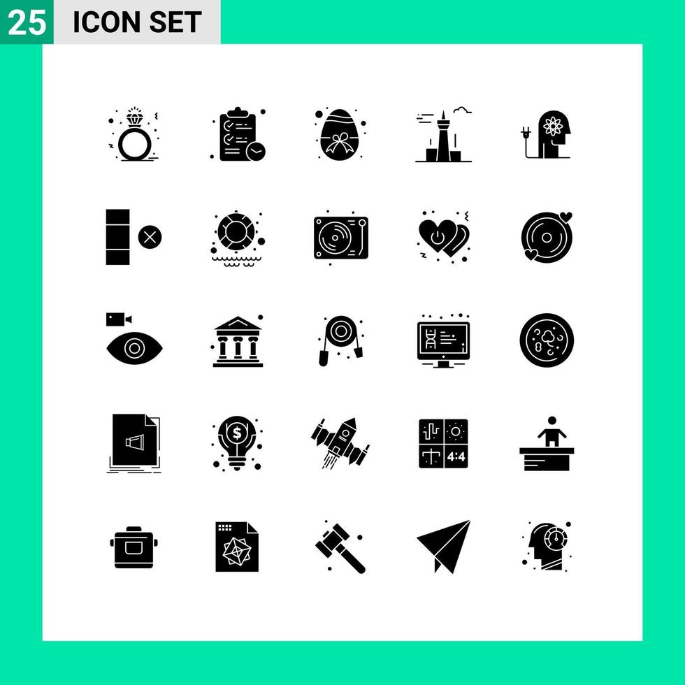 Editable Vector Line Pack of 25 Simple Solid Glyphs of boosting tower easter canada architecture and city Editable Vector Design Elements