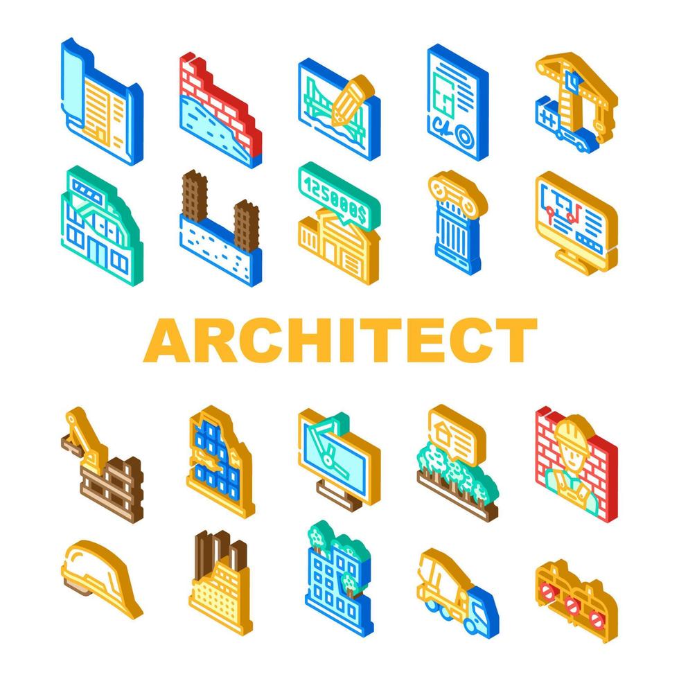 Architect Professional Occupation Icons Set Vector