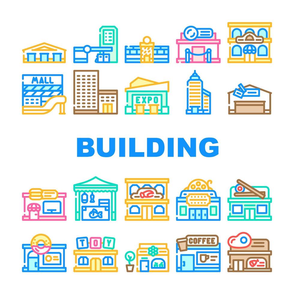 Building Construction Exterior Icons Set Vector