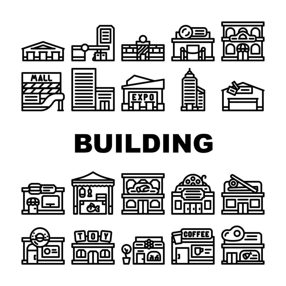 Building Construction Exterior Icons Set Vector