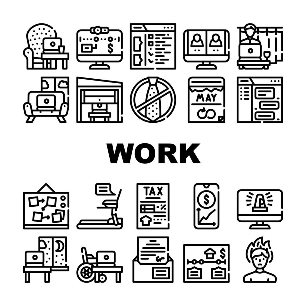Remote Work From Home Collection Icons Set Vector