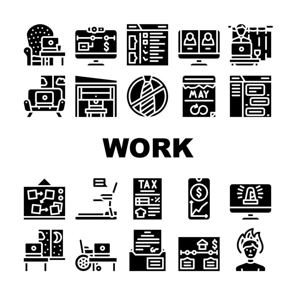 Remote Work From Home Collection Icons Set Vector