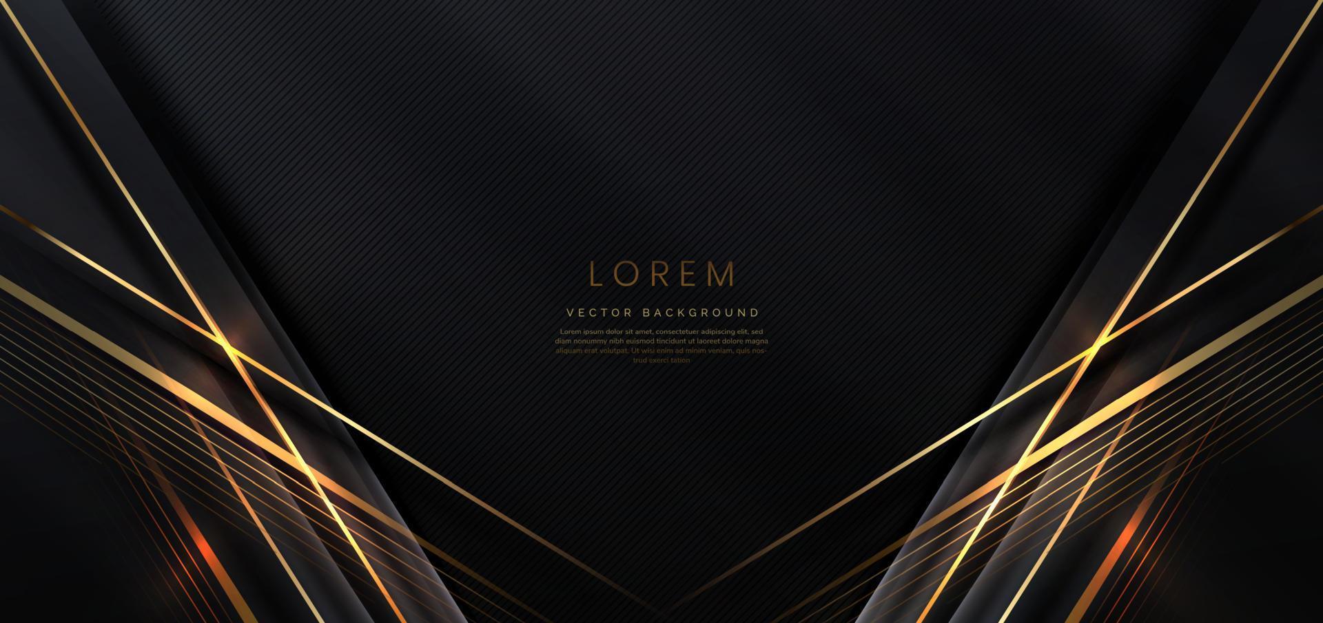 Abstract elegant black background with golden line and lighting effect sparkle. Luxury template design. vector