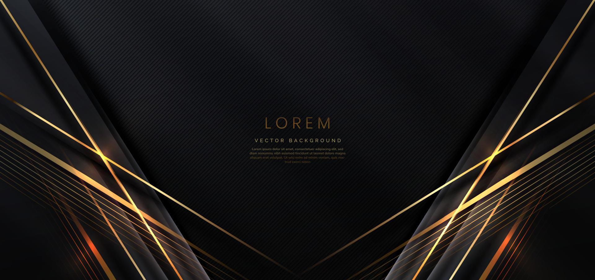 Abstract elegant black background with golden line and lighting effect sparkle. Luxury template design. vector