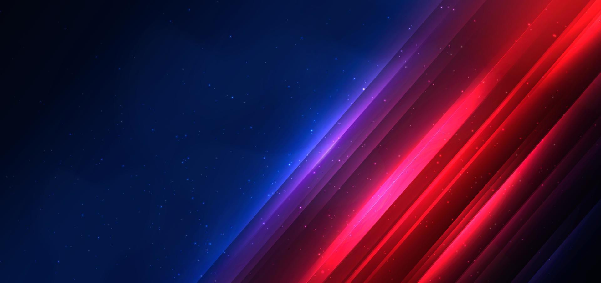 Abstract technology futuristic glowing blue and red  light lines with speed motion blur effect on dark blue background. vector
