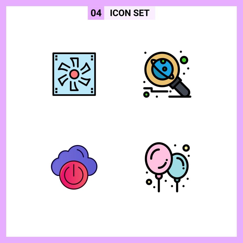 4 Filledline Flat Color concept for Websites Mobile and Apps cooler fan space device planet power Editable Vector Design Elements
