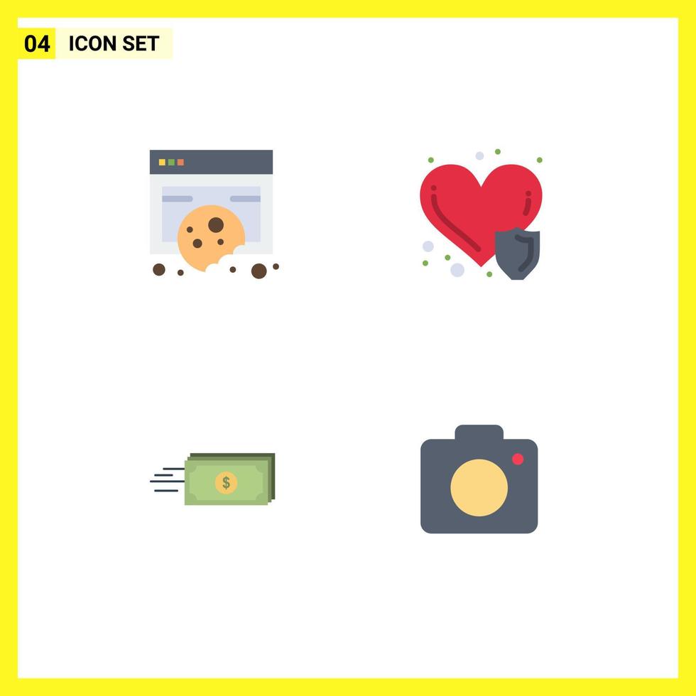 4 Thematic Vector Flat Icons and Editable Symbols of compliance dollar policy heart care flow Editable Vector Design Elements