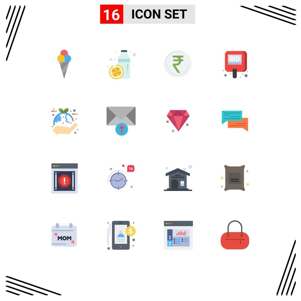 Pictogram Set of 16 Simple Flat Colors of compete auction business trade inr Editable Pack of Creative Vector Design Elements