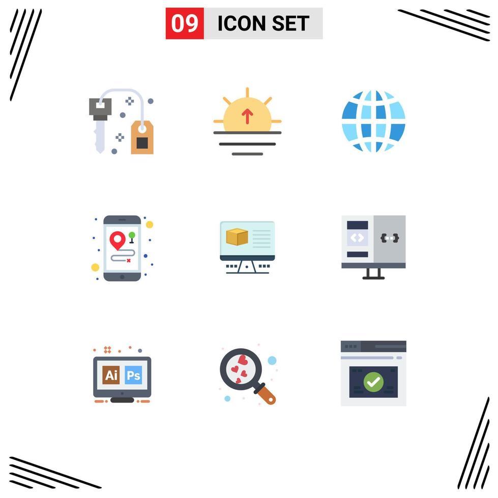 paquete de iconos de vector de stock de 9 signos y símbolos de línea para elementos de diseño de vector editables de ubicación móvil de tierra de computadora de Internet