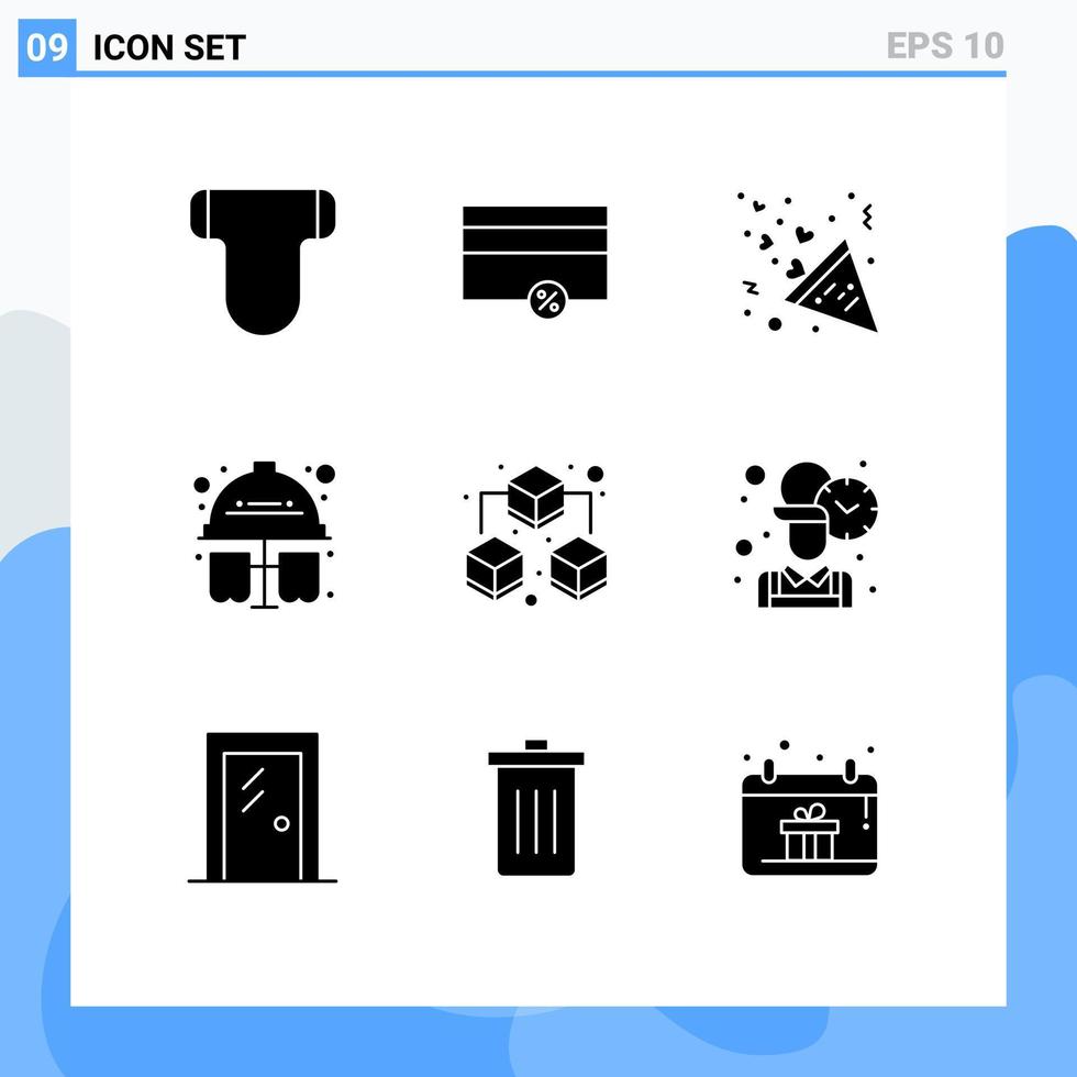 Set of 9 Commercial Solid Glyphs pack for data hard hat celebration chemical test Editable Vector Design Elements