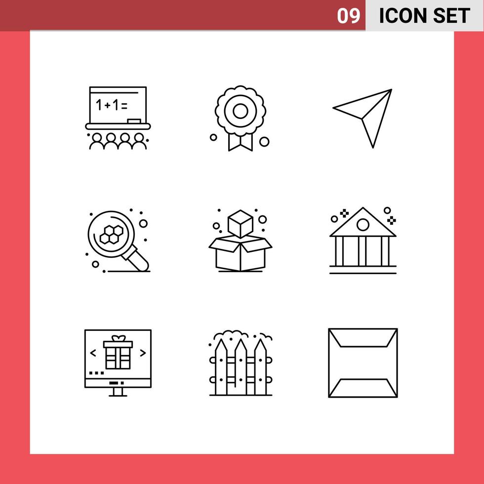 9 Outline concept for Websites Mobile and Apps box cube pin search molecule Editable Vector Design Elements