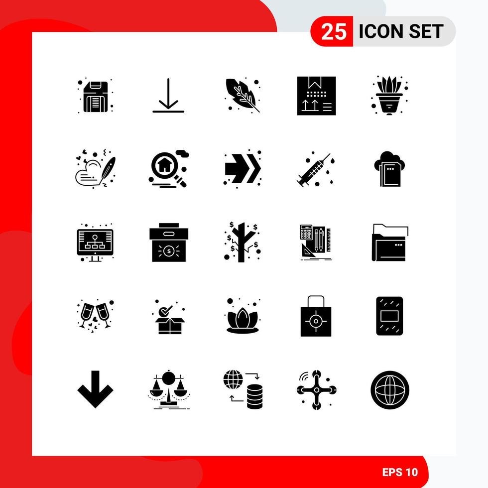 grupo de símbolos de iconos universales de 25 glifos sólidos modernos de diseño de programación de plumas de flores de maceta elementos de diseño de vectores editables