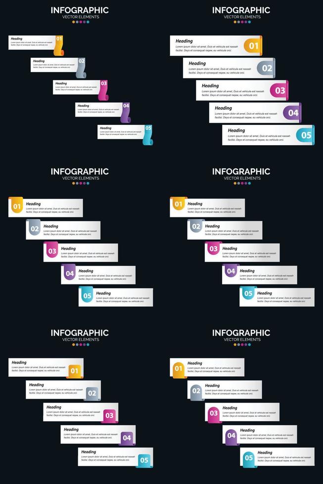 Vector 6 Infographics Pack Presentation slide template 5 Steps cycle diagrams and timelines