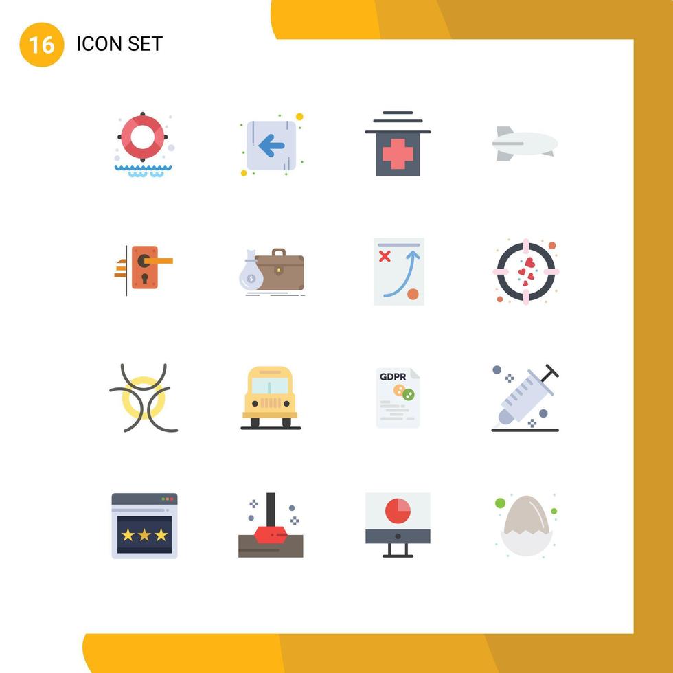 16 User Interface Flat Color Pack of modern Signs and Symbols of home handle medical door vehicles Editable Pack of Creative Vector Design Elements