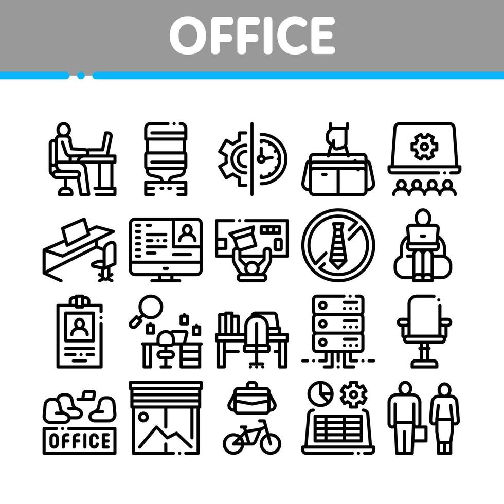 conjunto de iconos de colección de oficina y lugar de trabajo vector
