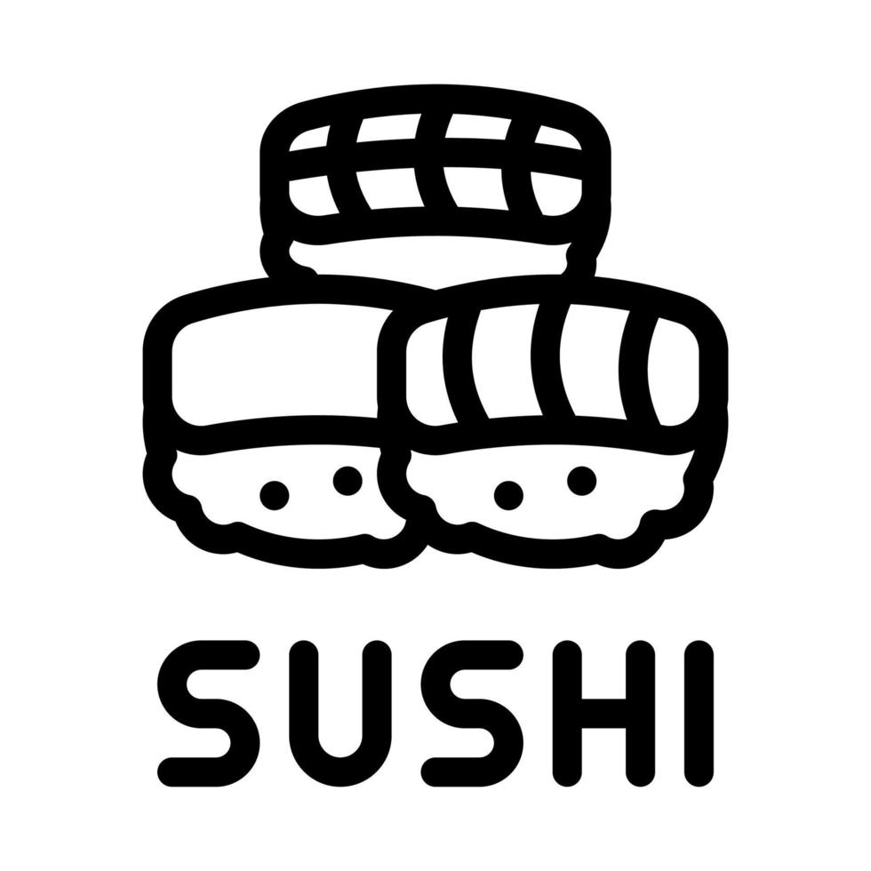 rollo de sushi con ilustración de contorno de vector de icono de carne de pescado