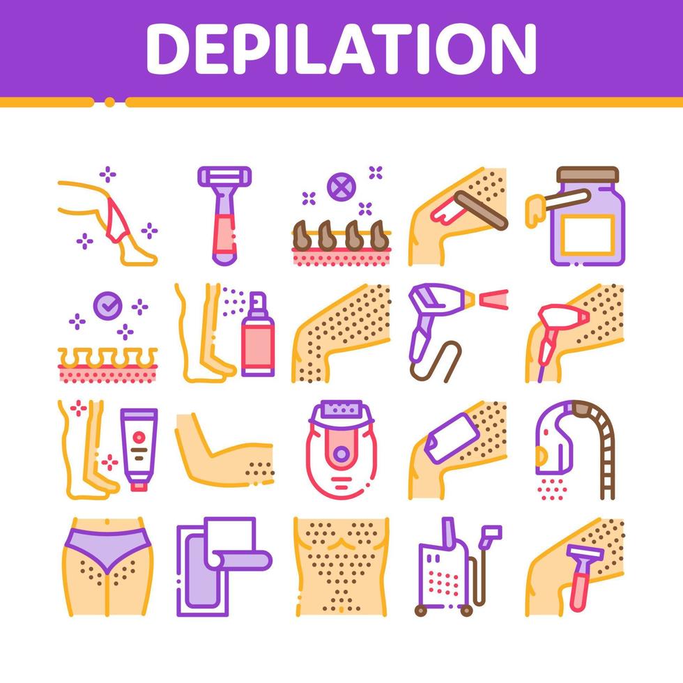 Depilation Procedure Collection Icons Set Vector