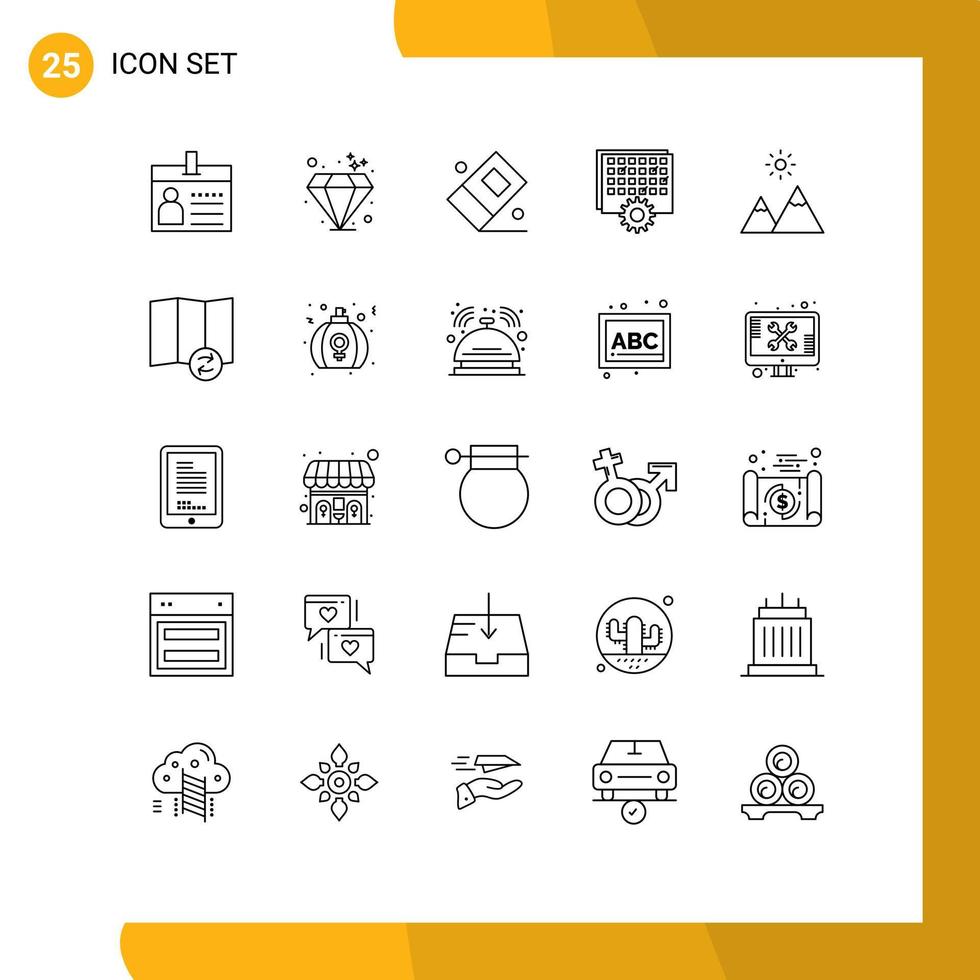 25 Universal Lines Set for Web and Mobile Applications mountain timing education schedule management Editable Vector Design Elements