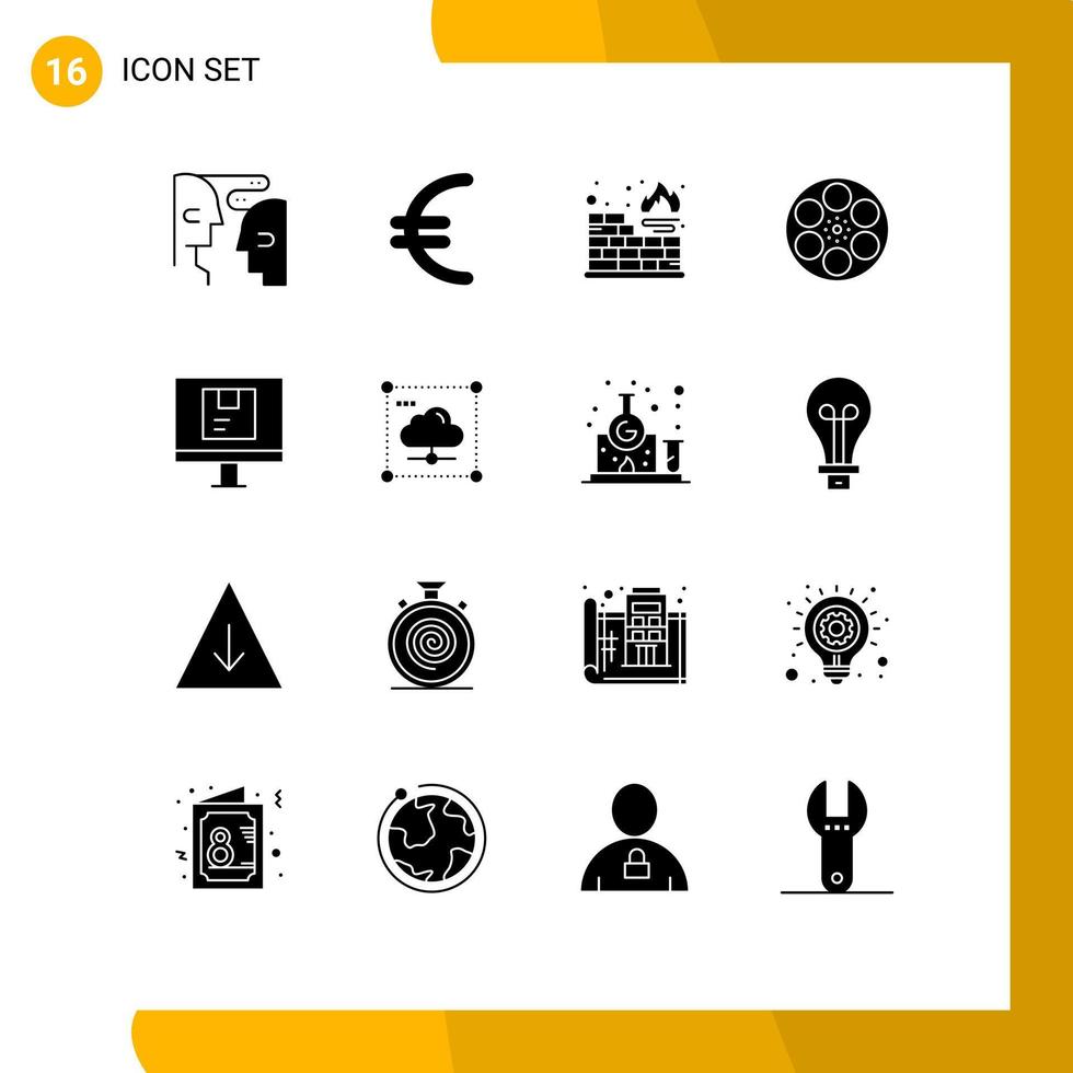 Pictogram Set of 16 Simple Solid Glyphs of logistic computer firewall tape reel Editable Vector Design Elements
