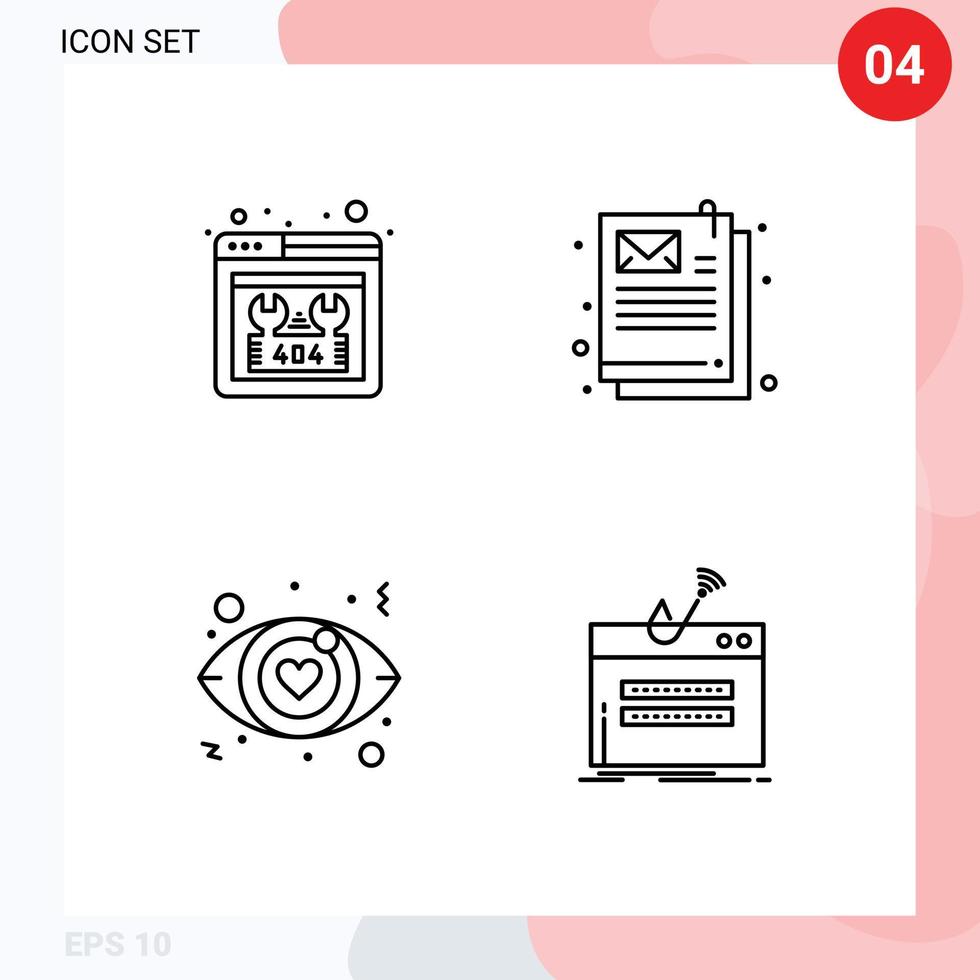 Set of 4 Modern UI Icons Symbols Signs for error love sign repair marketing internet Editable Vector Design Elements