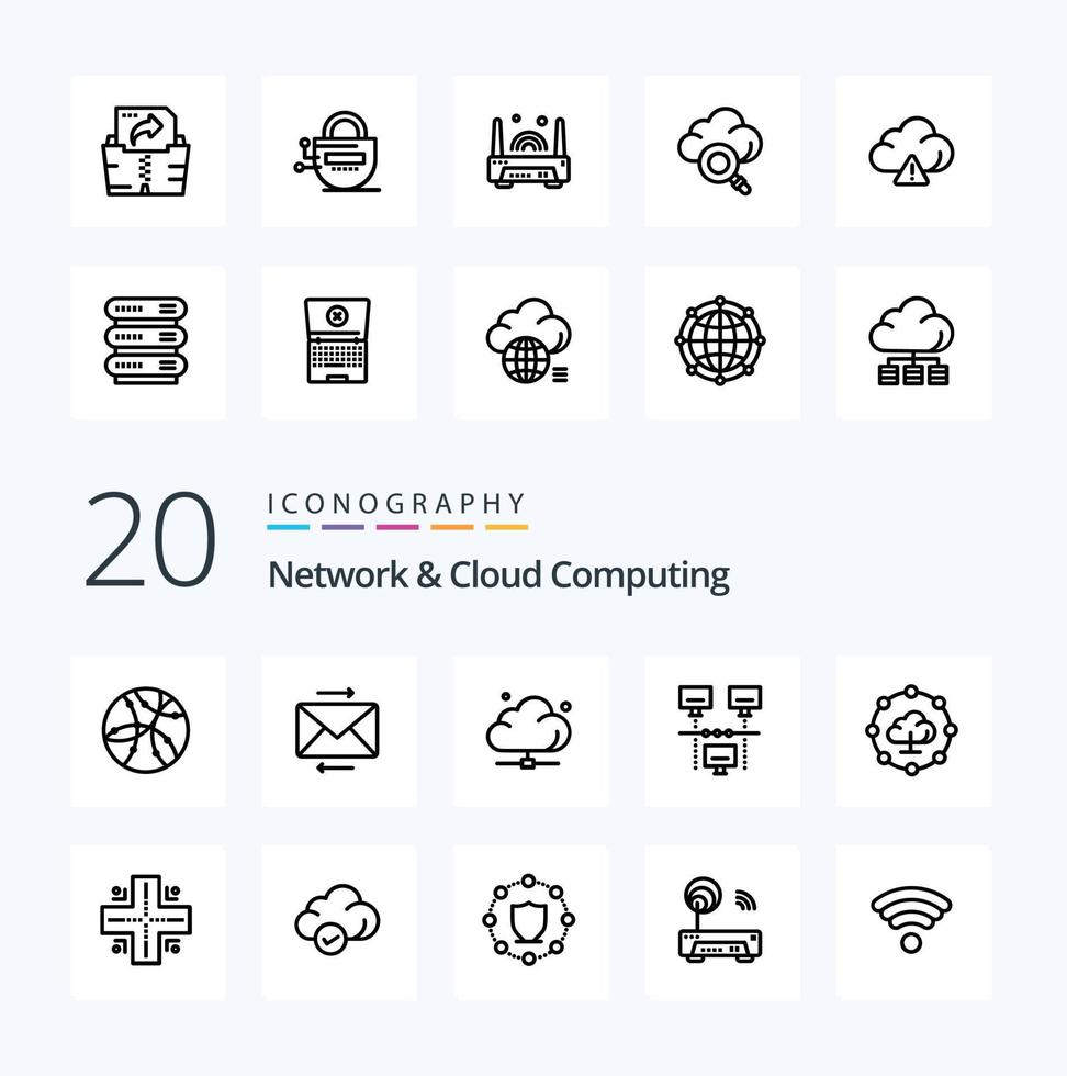 20 Network And Cloud Computing Line icon Pack like cloud computing sharing cloud internet technology vector
