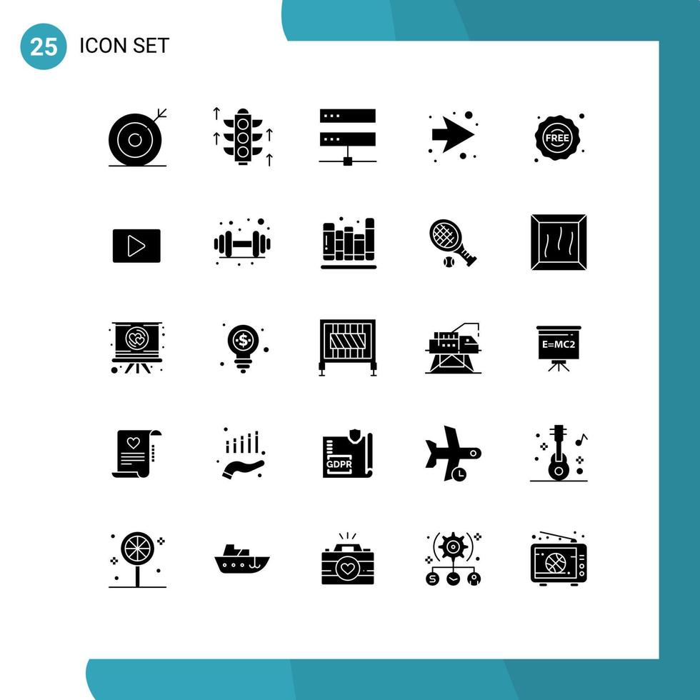 Group of 25 Modern Solid Glyphs Set for free right connection next network Editable Vector Design Elements