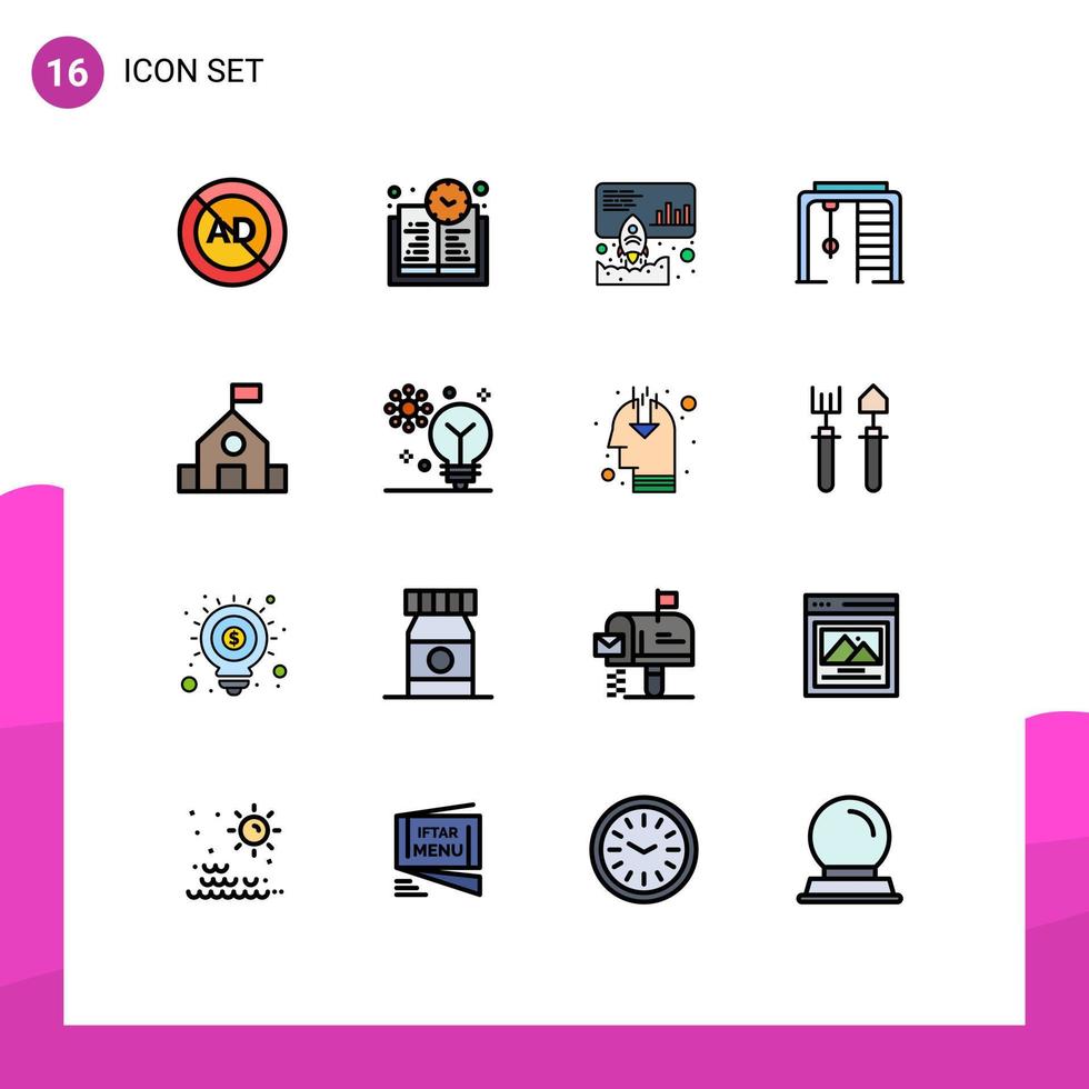 Pack of 16 Modern Flat Color Filled Lines Signs and Symbols for Web Print Media such as learn game data sport athletic Editable Creative Vector Design Elements