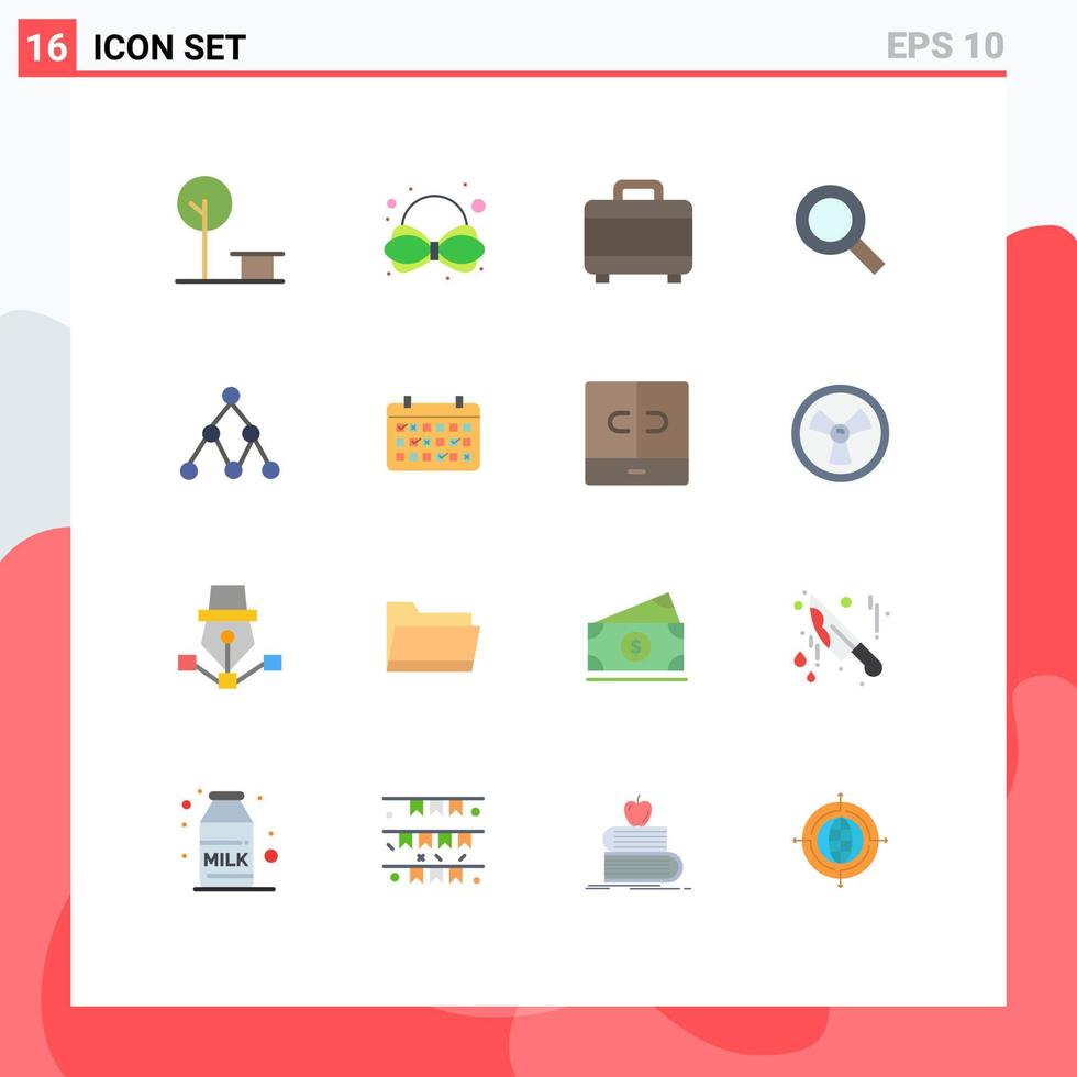 Mobile Interface Flat Color Set of 16 Pictograms of calendar network project link zoom Editable Pack of Creative Vector Design Elements