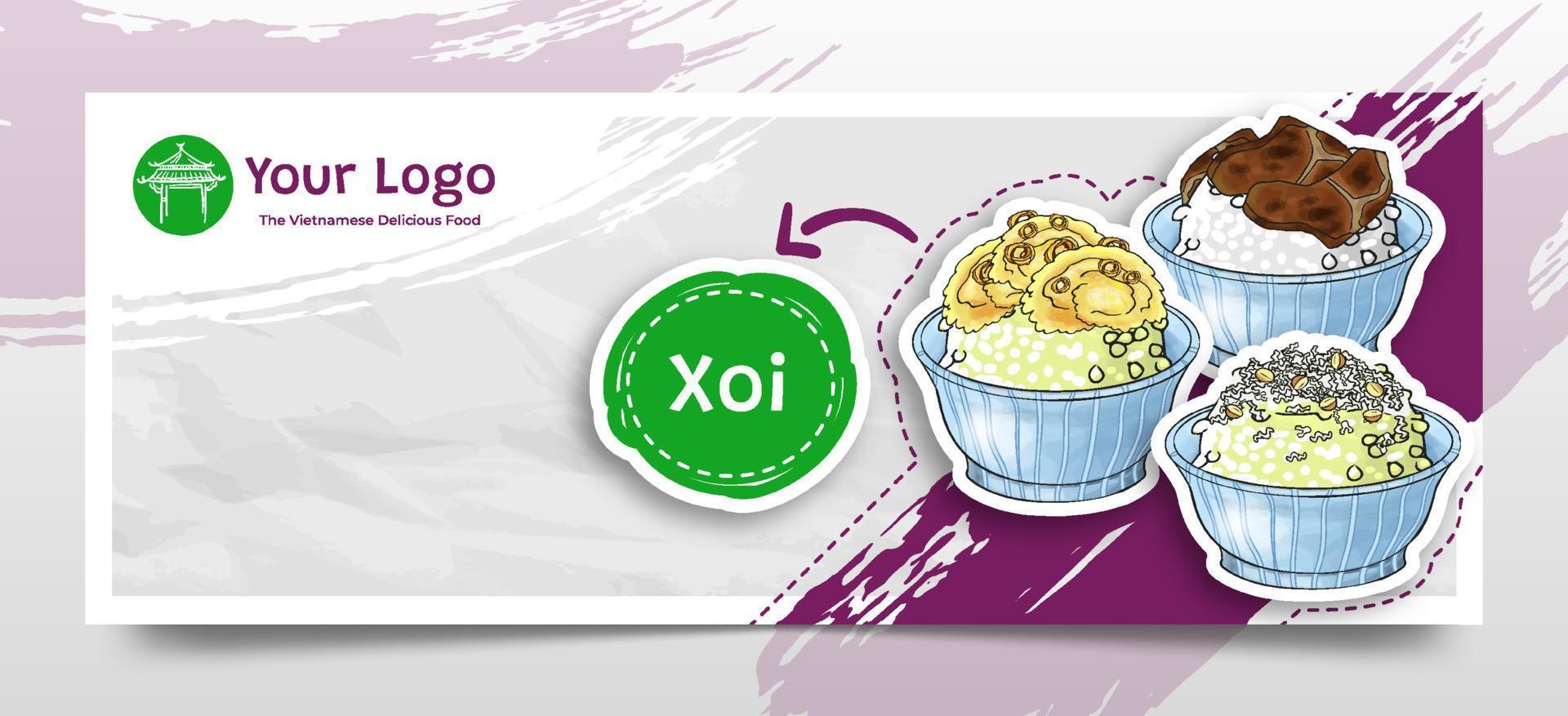 Doodle Hand Drawn Xoi as The Vietnamese Food Social Media Header Background vector