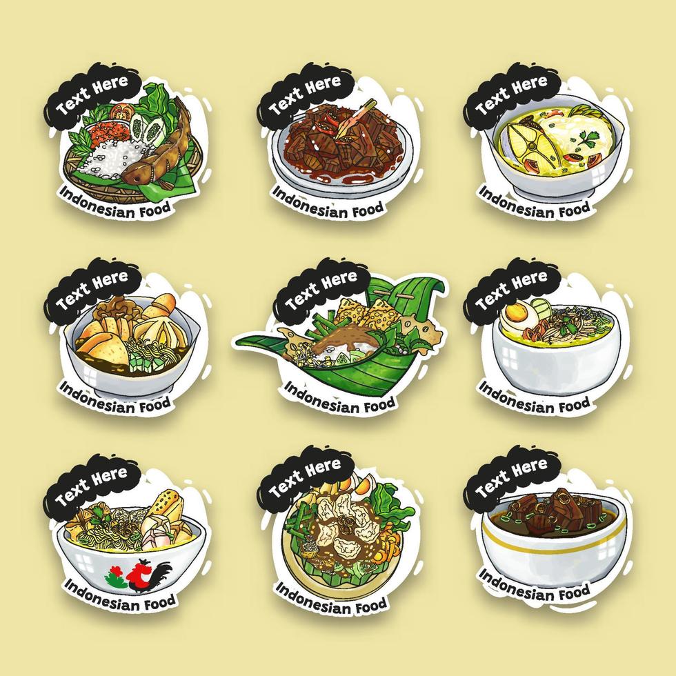 Doodle Hand Drawn Indonesian Food Sticker Collection Pack vector