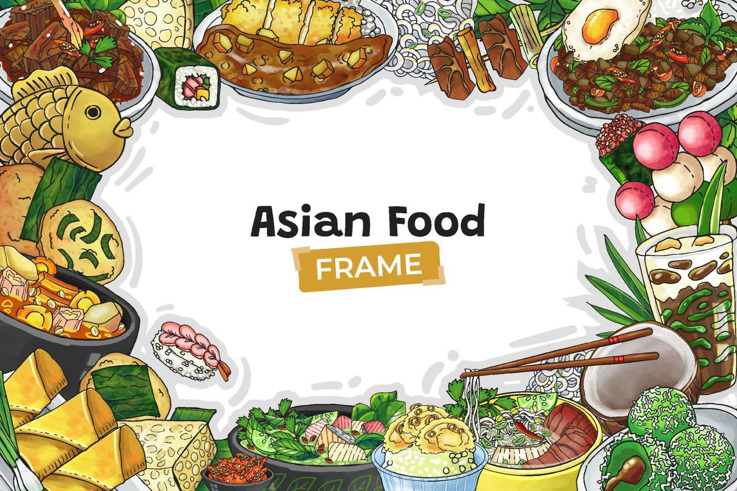 Colorful Doodle Hand Drawn Asian Food Frame 17321107 Vector Art at Vecteezy