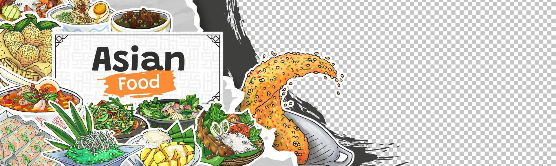 Doodle Hand Drawn Asian Food Banner with Image Space vector