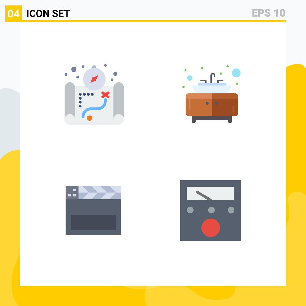 Modern Set of 4 Flat Icons and symbols such as map video bathroom american meter Editable Vector Design Elements