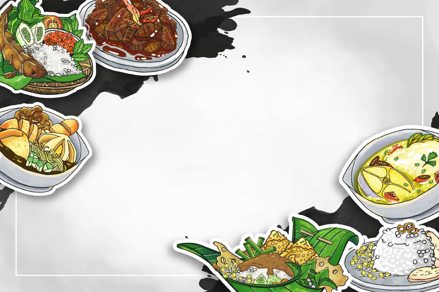 Doodle Hand Drawn Indonesian Food Frame vector