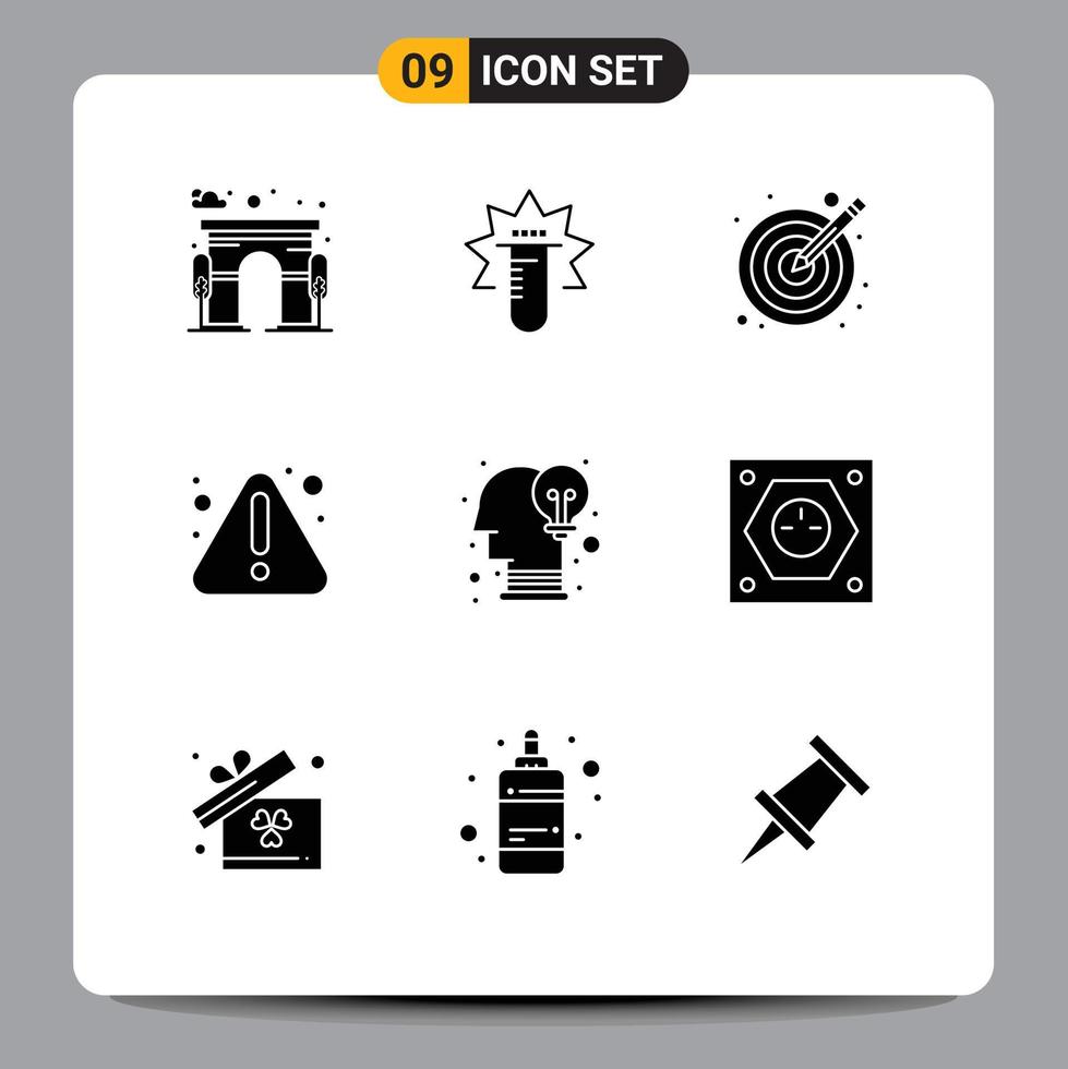Modern Set of 9 Solid Glyphs and symbols such as idea brain design warning error Editable Vector Design Elements