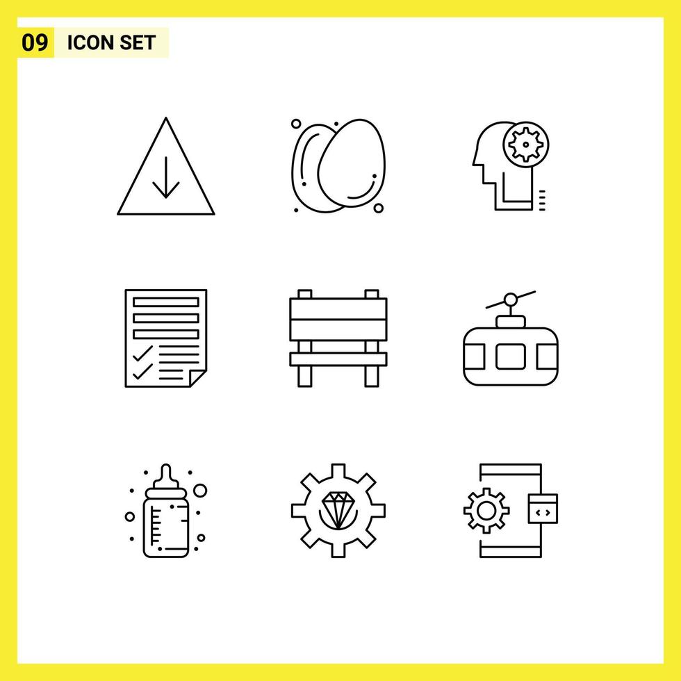 conjunto de 9 iconos de interfaz de usuario modernos signos de símbolos para informe de silla archivo de papel de rueda dentada elementos de diseño vectorial editables vector