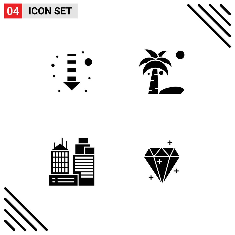 Pictogram Set of 4 Simple Solid Glyphs of arrow place beach summer diamound Editable Vector Design Elements