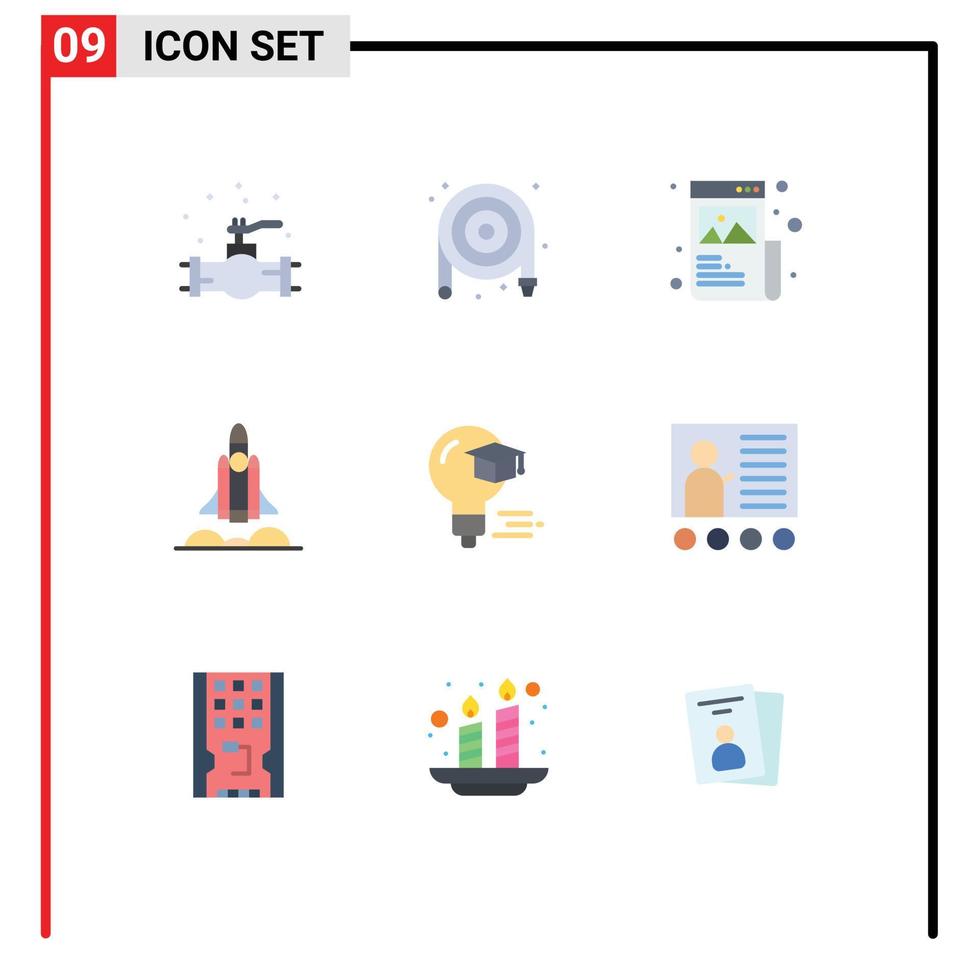 Group of 9 Modern Flat Colors Set for bulb rocket art bussiness image Editable Vector Design Elements