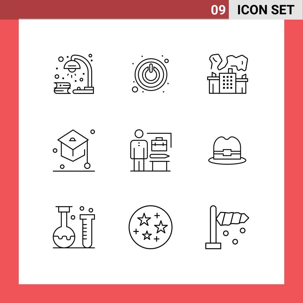 Stock Vector Icon Pack of 9 Line Signs and Symbols for accomplished student factory school education Editable Vector Design Elements
