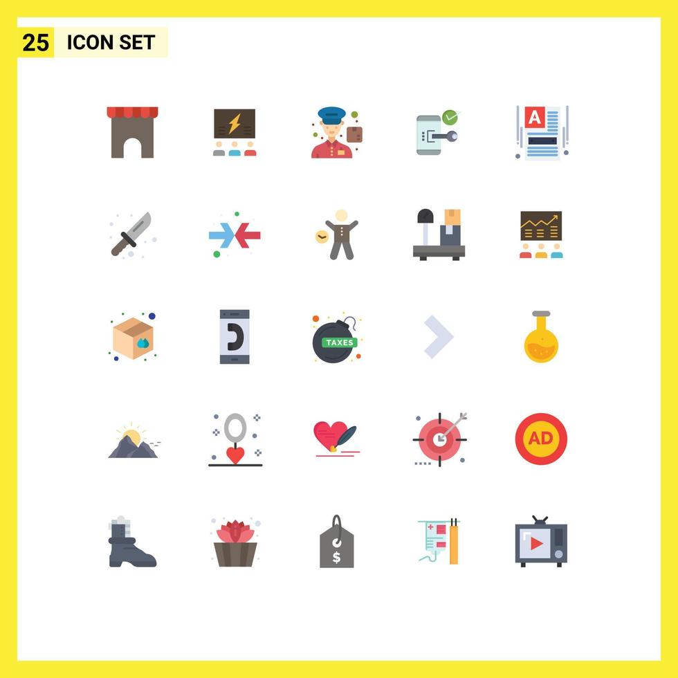25 Universal Flat Color Signs Symbols of open lock team key delivery Editable Vector Design Elements