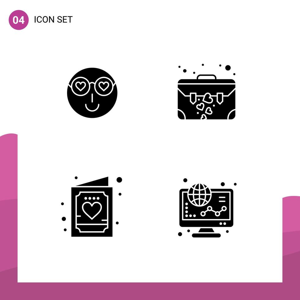 Stock Vector Icon Pack of 4 Line Signs and Symbols for smiley card cute brief cute Editable Vector Design Elements
