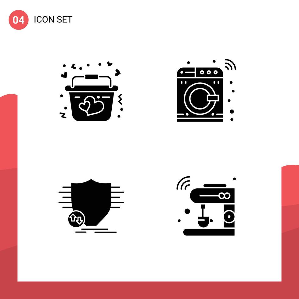 Set of 4 Commercial Solid Glyphs pack for basket financial romantic smart secure Editable Vector Design Elements